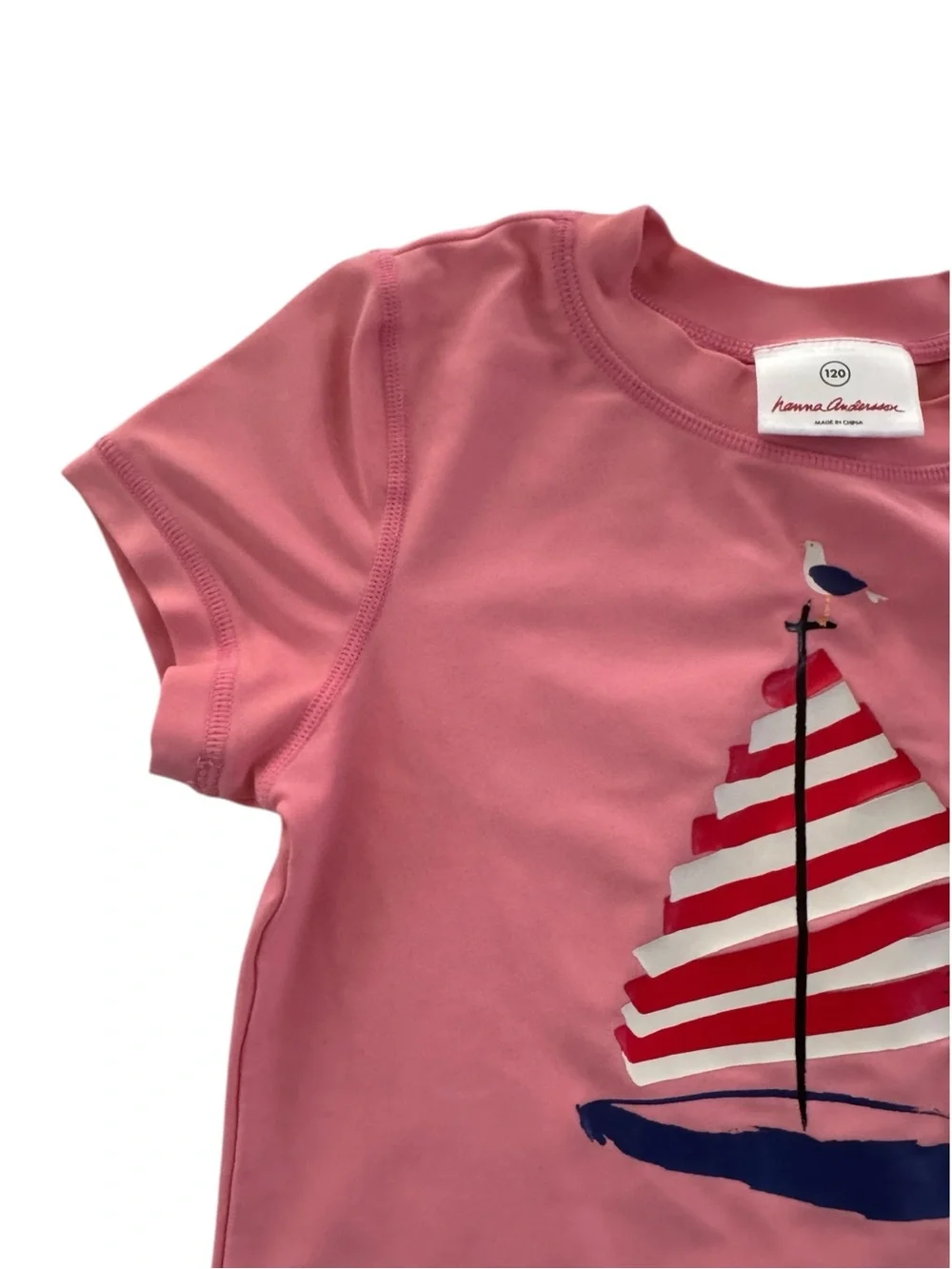 Hanna Andersson Girl 120 (8 US) Swim Shirt pink Sailboat #7451